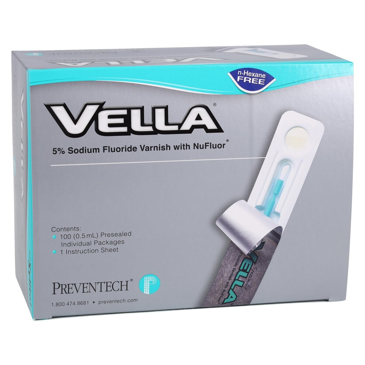 Vella 5% Sodium Fluoride Varnish with Xylitol, Melon Flavor, Clear Formula, 0.5 mL Unit Dose, 100/Box