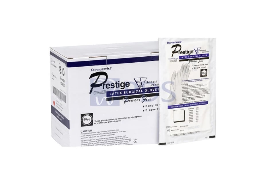 DermAssist Prestige DHD Latex Surgical Gloves, Size 7, Natural, Powder-Free, Sterile, 200 Pairs/Case