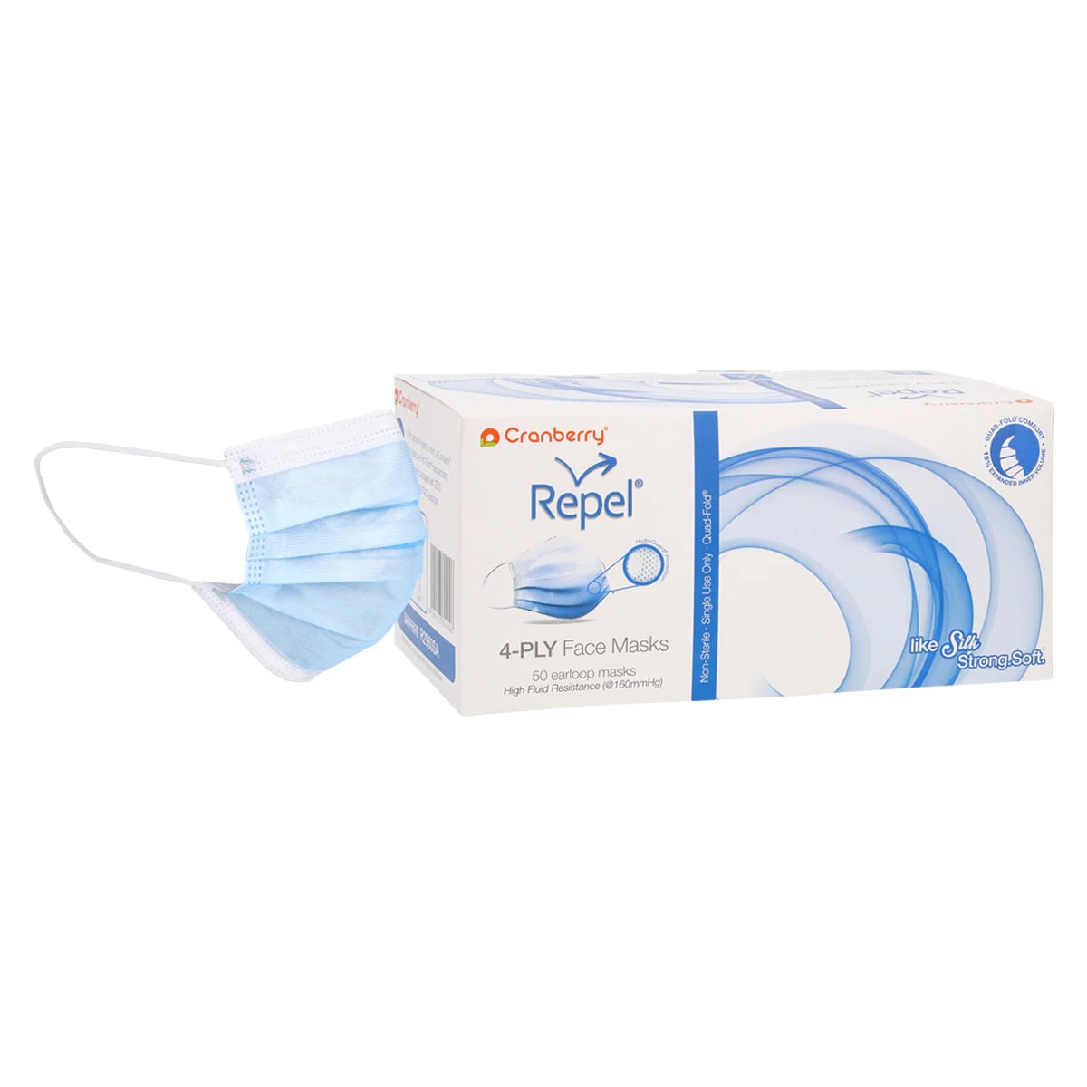 Cranberry Repel 4-Ply Procedure Face Mask, ASTM Level 3, Sapphire, Ear Loop, 50/Box, R2960SA