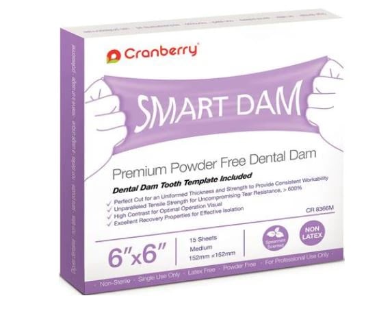 Cranberry Smart Dam Non-Latex Dental Dam, 6" x 6", Medium, Spearmint Scent, Green Mint, 15/Box, CR8366