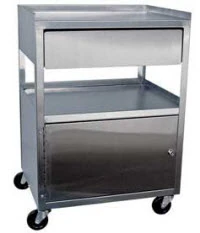 Ideal Medical Stainless Steel Cabinet Cart with Drawer, 16"W x 21"D x 30"H, 3" Swivel Casters