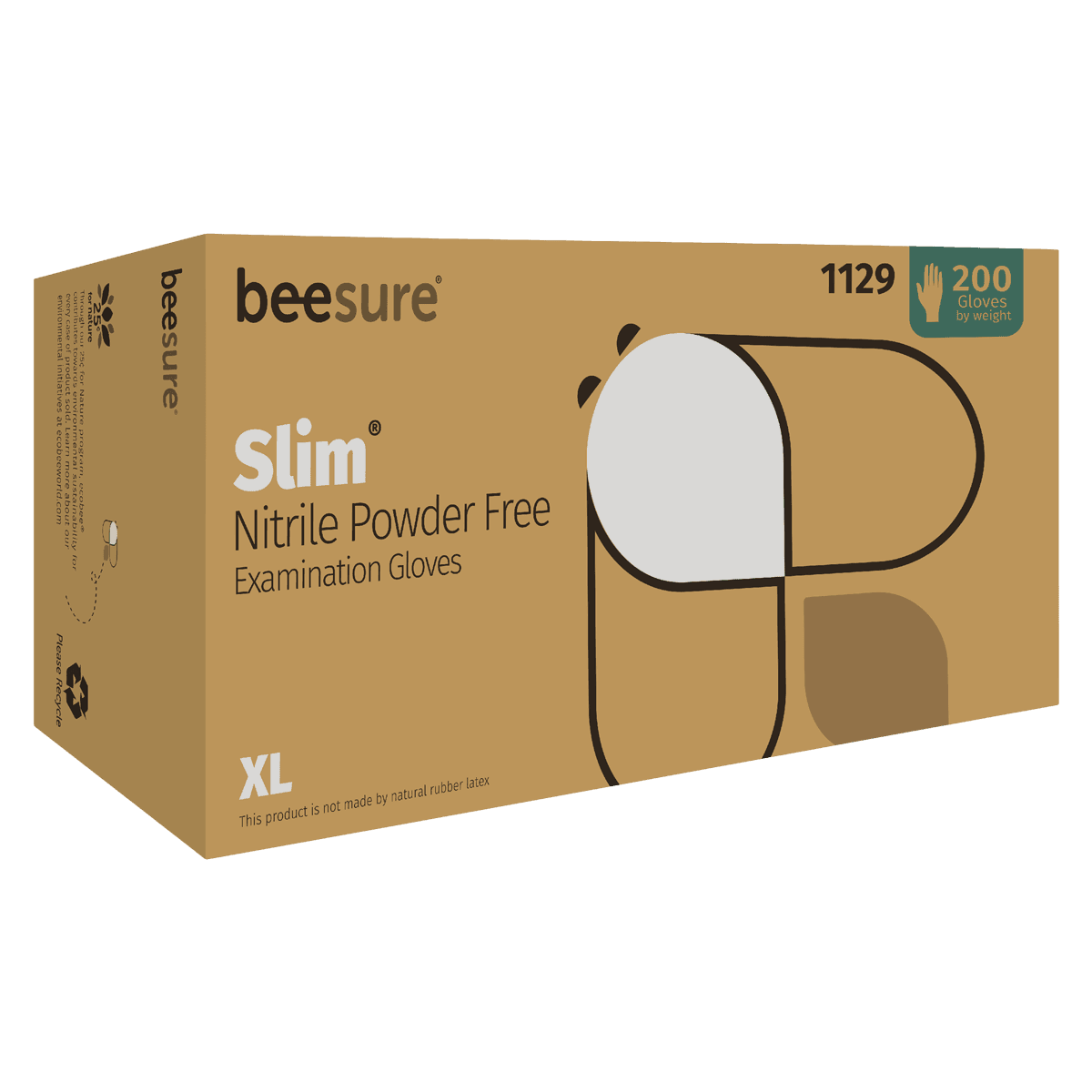 BeeSure Slim Nitrile Exam Gloves, Powder Free, Non-Sterile, X-Large, Soft White, 200/Box, BE1129