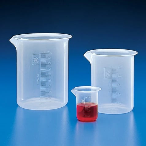 Globe Scientific Griffin Beaker, Polypropylene, 1000 mL, Molded Graduations, Pour Spout, Autoclavable, 4/Case