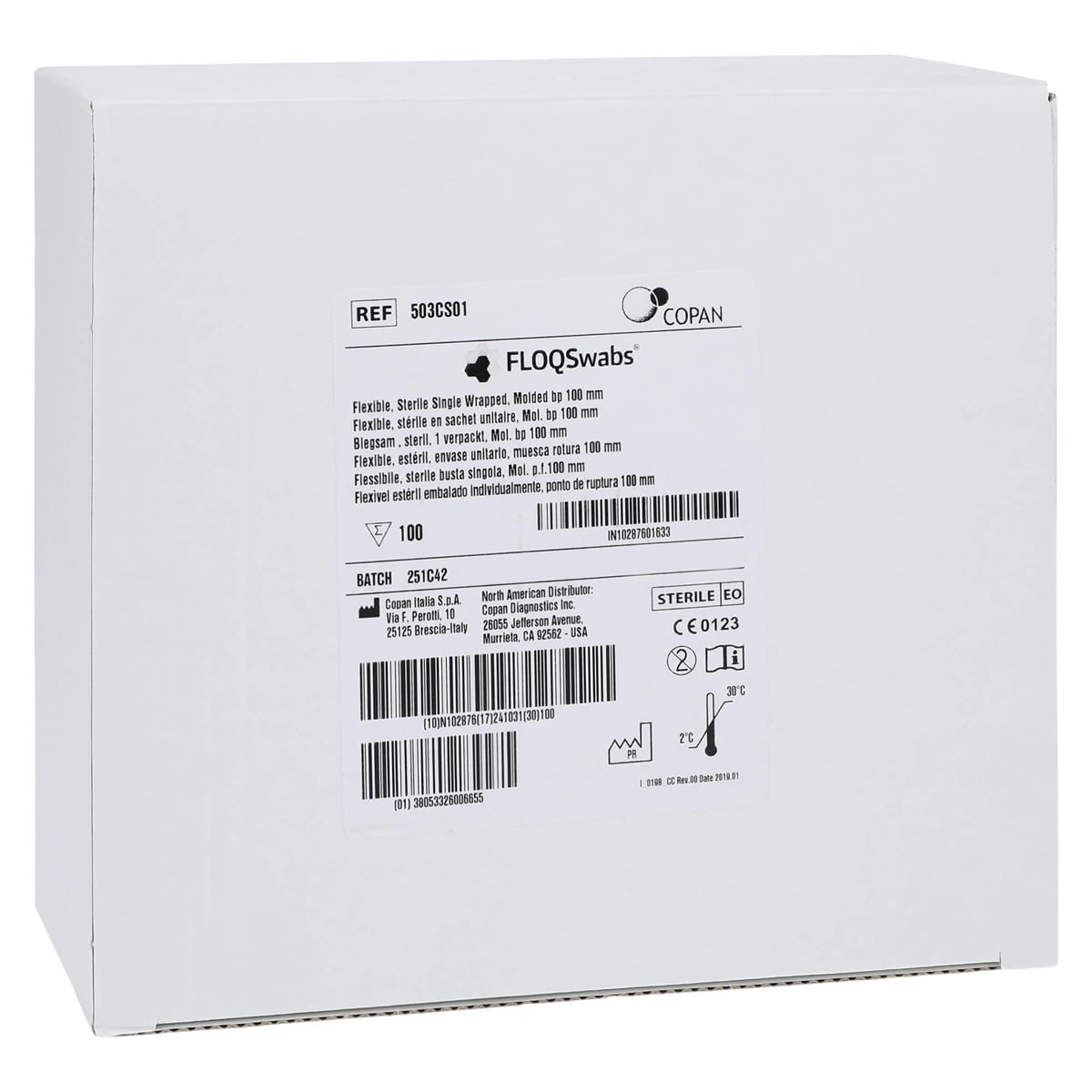Copan FLOQSwabs Flexible Nylon Flocked Swab, Mini-Tip, 100mm, Sterile, Individually Wrapped in Peel Pouch, 100/Package