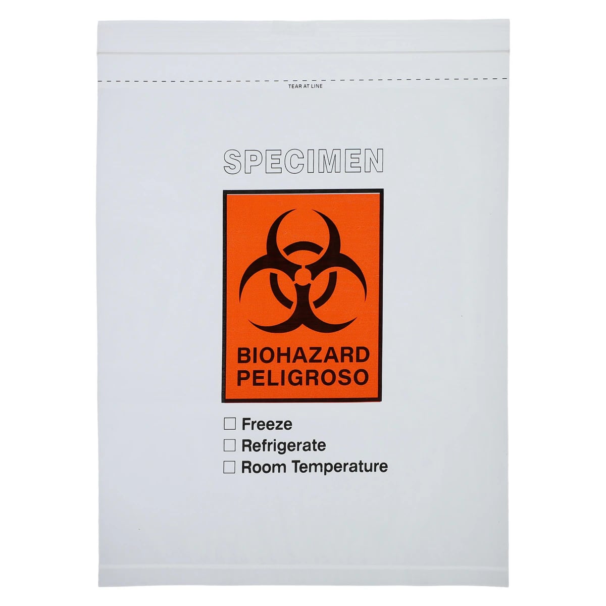 Globe Scientific Specimen Transport Bag, 12x15", Clear/Black/Red Zip Closure with Score Line and Document Pouch, 2 mil Polyethylene, Biohazard Symbol, 500/Case