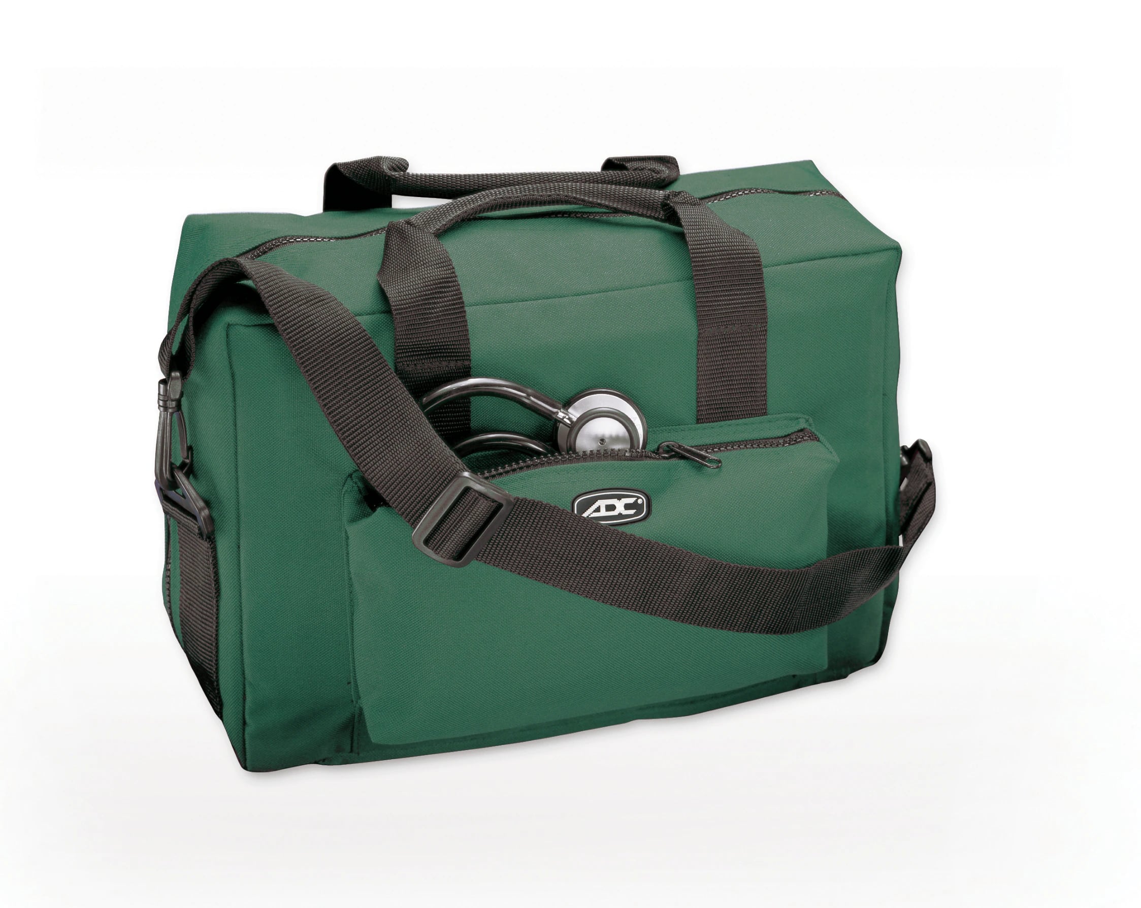 American Diagnostic Medical Bag, Nylon, Dark Green, 14x9.5x6", Double Zipper, 2 Contoured Handles, Removable Shoulder Strap