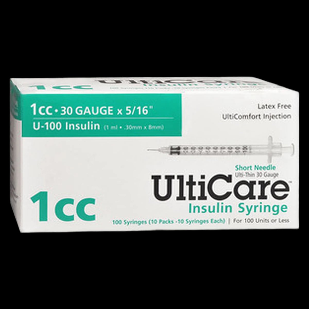 UltiCare Insulin Syringe with Needle, 30G x 5/16", 1 mL, Conventional Bevel, Sterile, 100 per Box (5 Boxes per Case)