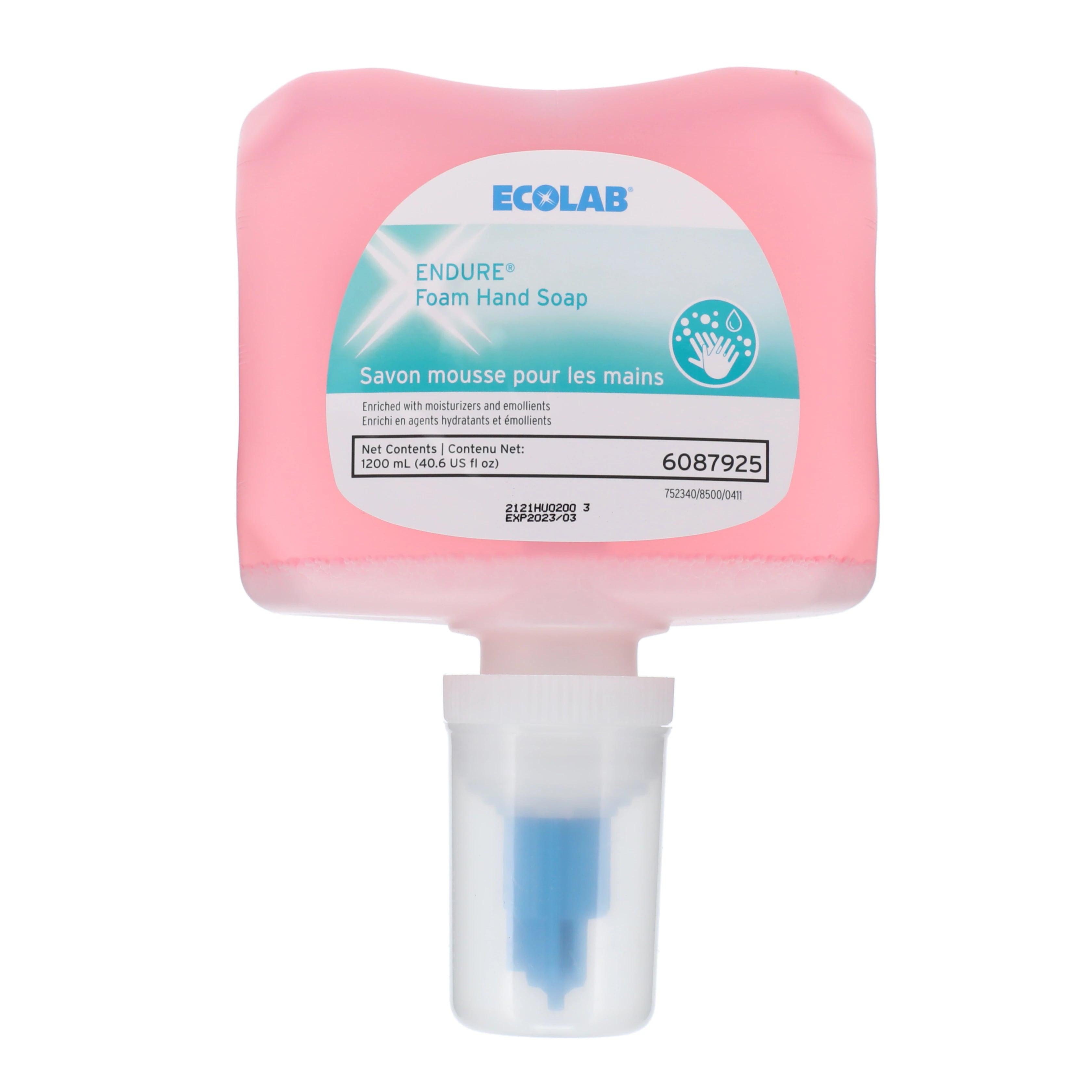 Ecolab Endure™ Foam Hand Soap, Fragrance Free, 1200 mL Bottle, Case of 8