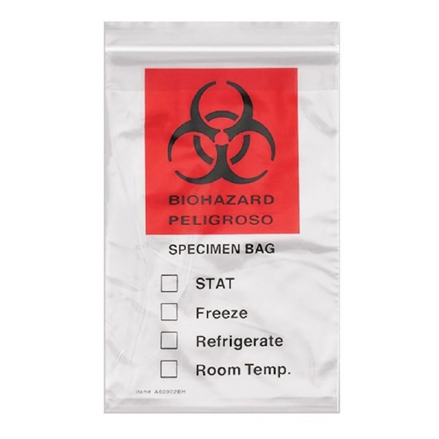 Econo-Zip Specimen Transport Bag, 2 mil, 6x9", Red/Black Zipper Closure, Biohazard Symbol, with Document Pouch, 1000/Case