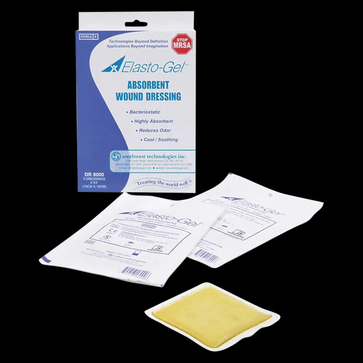 Elasto-Gel Hydrogel Wound Dressing, 4x4" Sterile, Yellow, Latex-Free