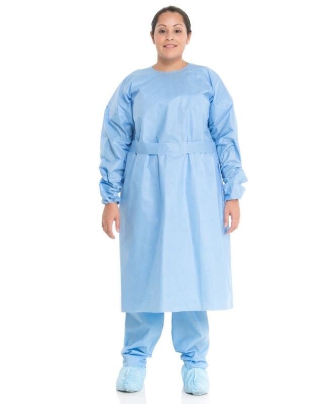 Halyard Isolation Gown, AAMI Level 3, SMS, Large, Blue, Round Neck, Elastic Cuff, 100/Case