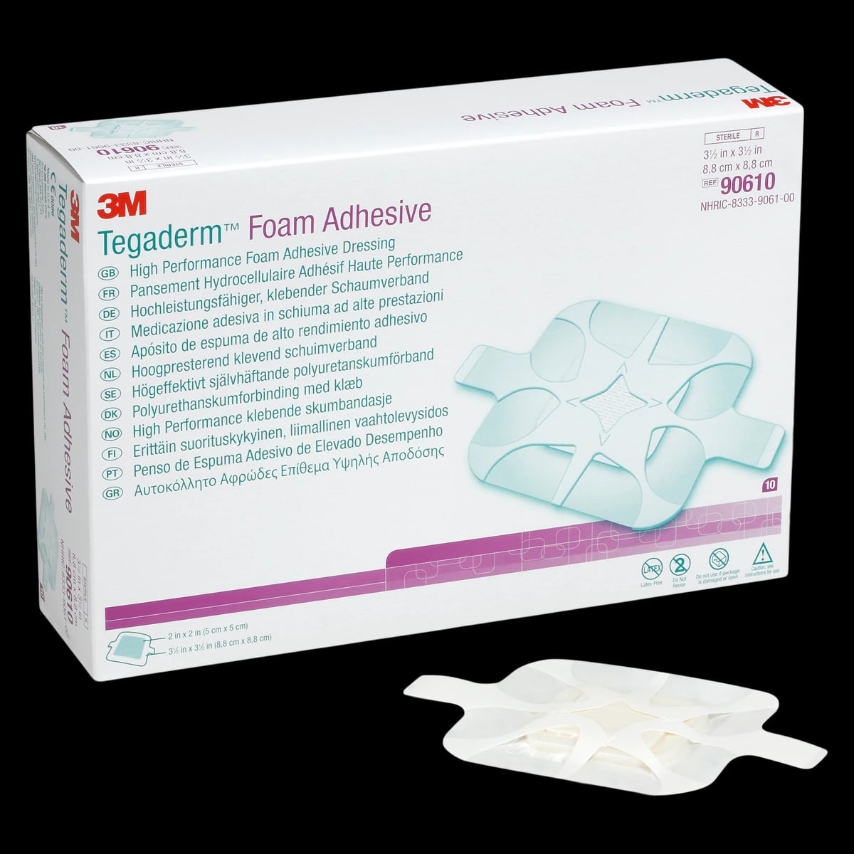 3M Tegaderm Foam Dressing, 3.5 x 3.5 in, Sterile, Non-Adhesive, Tan, 10/Box