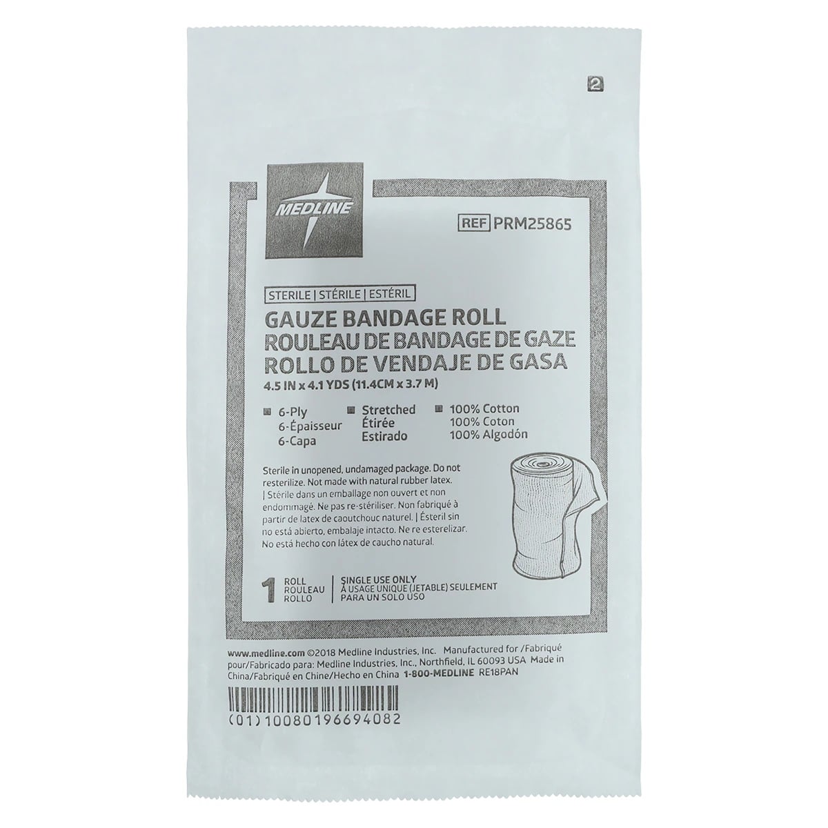 Caring Sterile Cotton Gauze Bandage Rolls, 4.5" x 4.1 Yard, 6-Ply, 100/Case