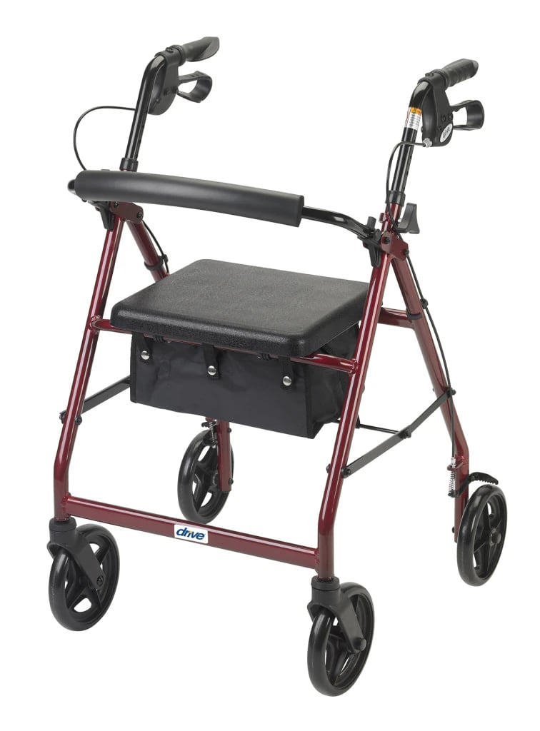 Drive Medical Designs Aluminum Rollator Walker with Fold-Down Backrest, 300 lb Capacity, 7.5" Casters