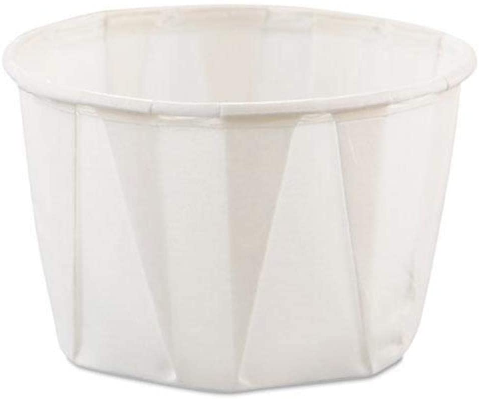 Solo Heavy Duty Multi-Pleat Paper Souffle Cup, White, 2 oz, Rolled Waxed Rim, 250/Case