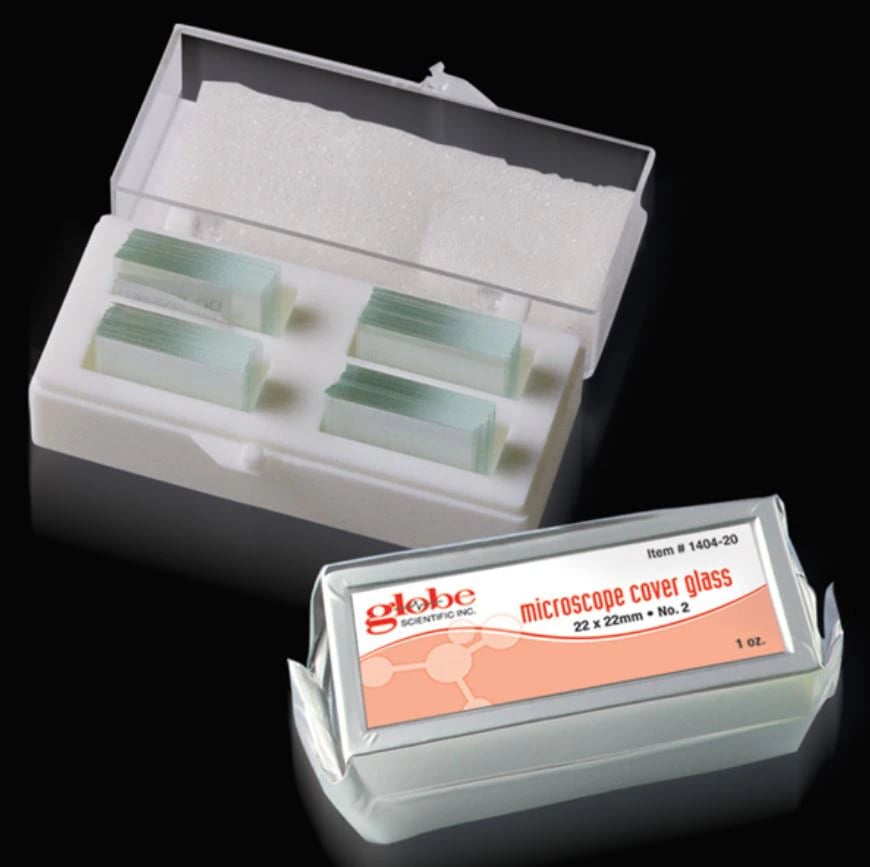 Globe Scientific Microscope Cover Glass, 22x22mm, #1.5 Thickness, 10 per Package