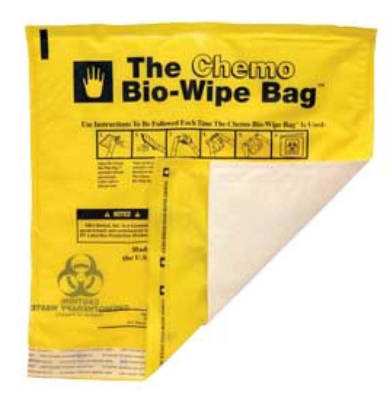 Unimed Chemo Bio-Wipe Biohazard Bag, 11-3/4 x 12 in, Yellow, Adhesive Strip Closure, with Absorbent Pad, 100/Case