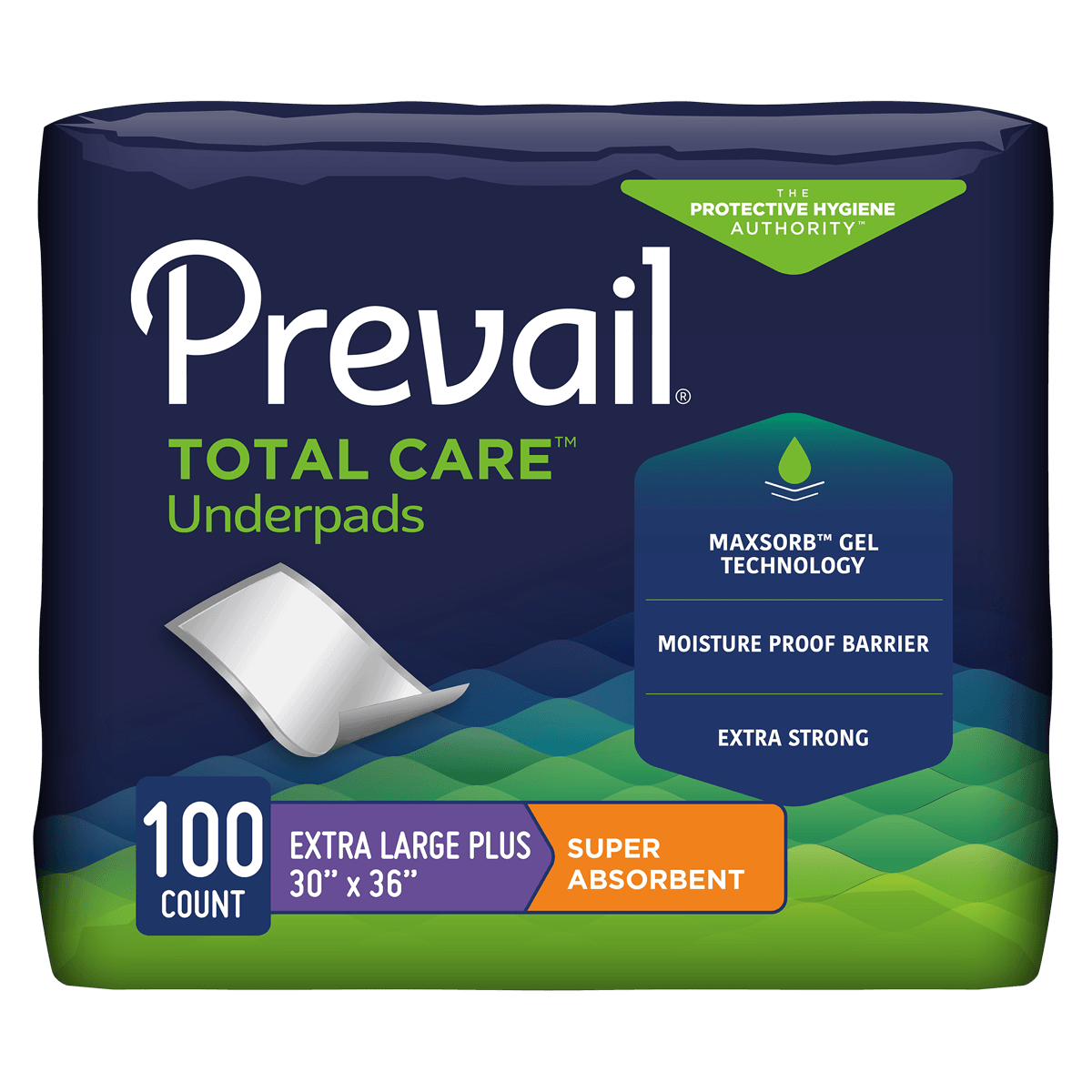 Prevail Total Care Incontinence Underpad, 30x36", Heavy Absorbency, Super Absorbent Polymer (SAP), Peach, 100/Case, UP-425