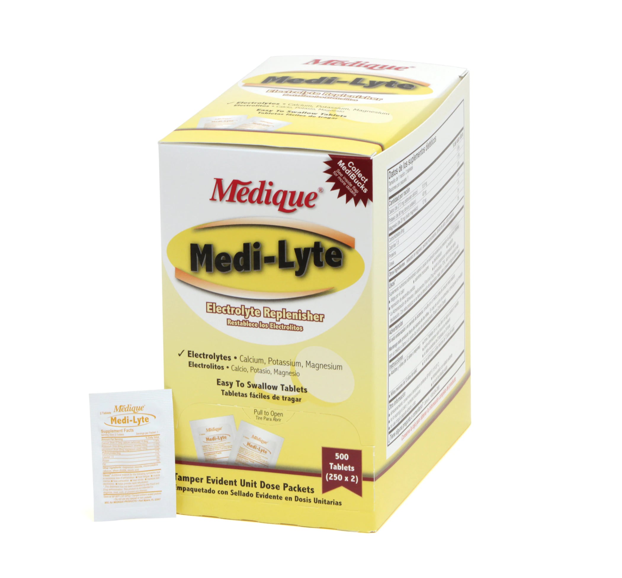 Medi-Lyte Electrolyte Tabs, 10.8/40/12mg, Unit Dose Packet, 250x2/Box