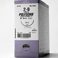 Medtronic Polysorb Absorbable Suture, Size 1, 36" Polyester Braid, GS-21 Taper Point 1/2 Circle Needle 37mm, Coated Violet, 36/Case