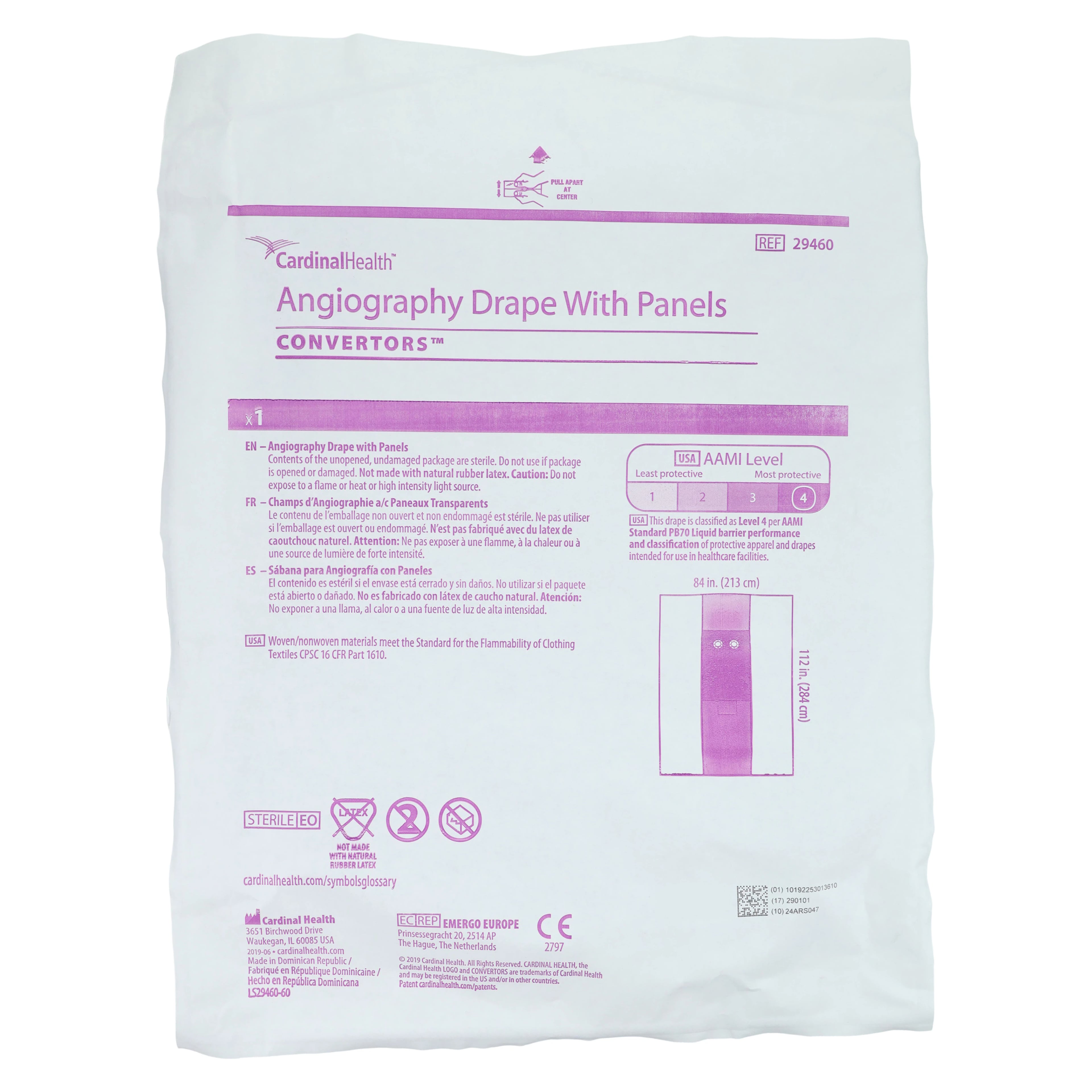 Convertors Tiburon Femoral Angiography Sterile Surgical Drape, 84" x 112", 3-1/2" x 6" Fenestration