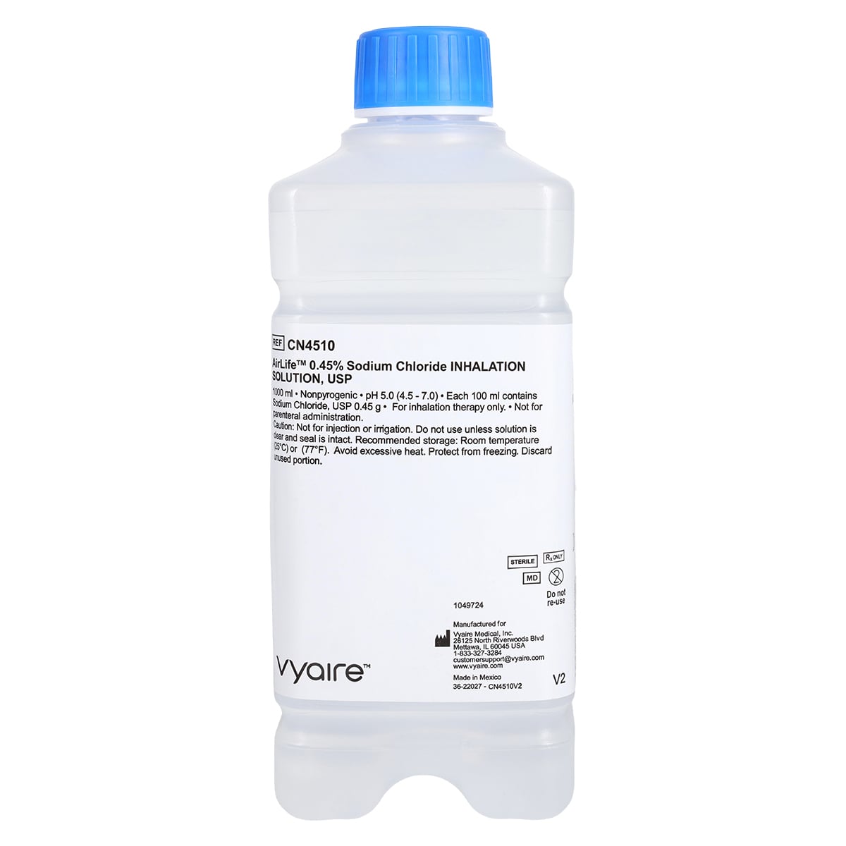 SunMed Sodium Chloride Inhalation Solution USP 0.45%, 1000 mL Bottle, 12/Case
