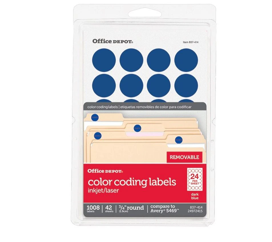 Office Depot Color-Coding Removable Round Labels, 3/4 in Diameter, Dark Blue, 1008/Package