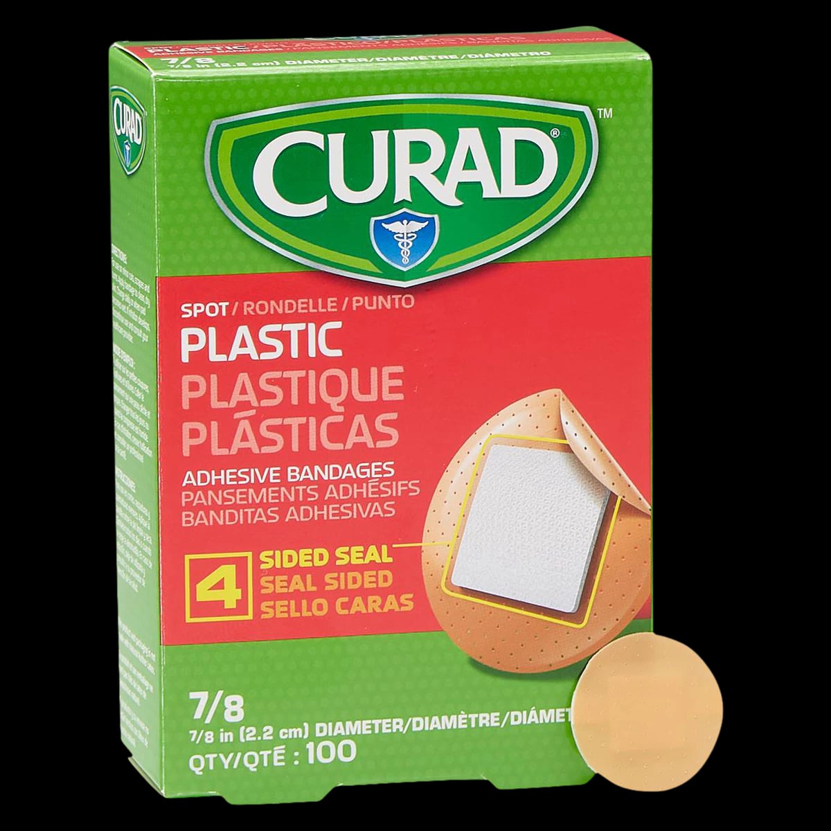 Curad Plastic Adhesive Bandage, Spot, 7/8" Diameter, Tan, Sterile, 1200/Case