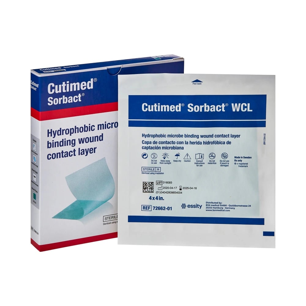 Cutimed Sorbact WCL Acetate Fabric Wound Dressing, 4x4", Sterile, Non-Adhesive