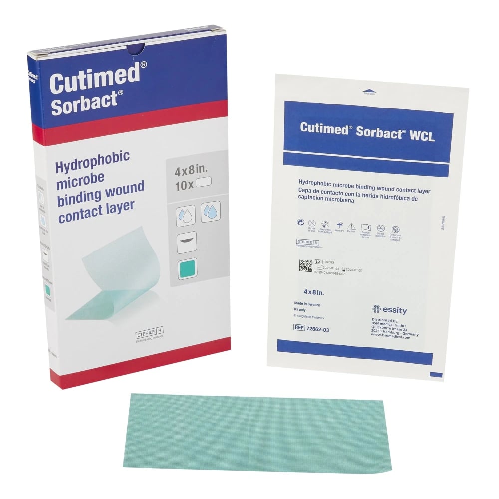 Cutimed Sorbact WCL Acetate Fabric Dressing, 4" x 8", Sterile, Non-Adhesive