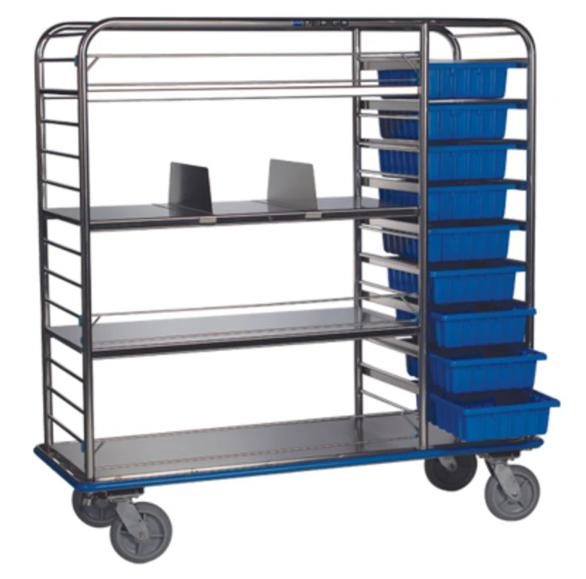 Pedigo Central Supply Cart, Stainless Steel, 26-1/8"W x 66-5/8"D x 69"H, 8" Casters