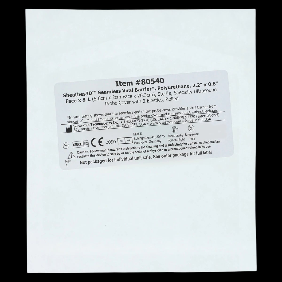 Sheathing Technologies Seamless Latex-Free Sterile Probe Cover, 2.2 in x 8 in, 75/Case