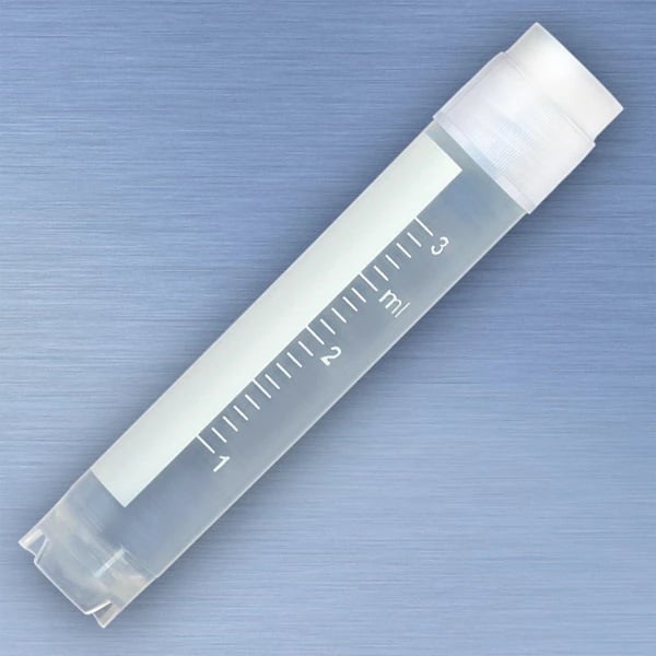 Globe Scientific CryoClear Cryogenic Vial, Polypropylene, 3mL, Attached Screw Cap, External Threads, Self-Standing, Sterile, 500/Case