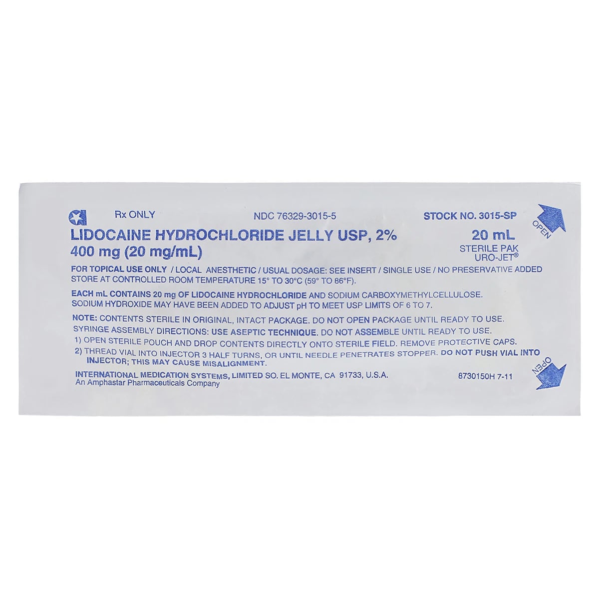 Lidocaine Urojet Topical Jelly 2% Preservative-Free Prefilled Syringe, 20 mL, 25/Package