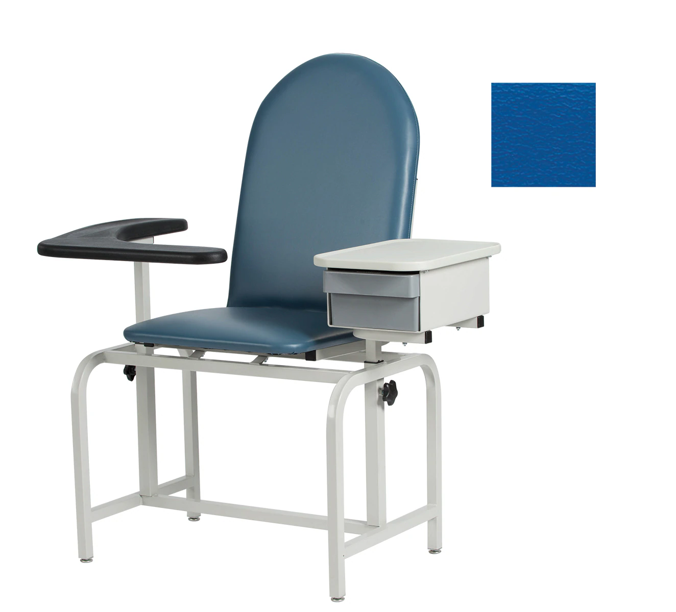 Winco Mfg Blood Draw Chair, Royal Blue Vinyl Pad with Drawer, Steel Frame, 300 lb Capacity