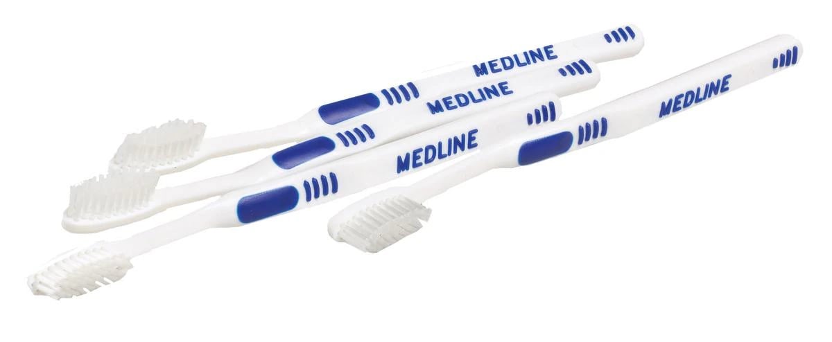 Medline Premium Adult Toothbrush, Soft, White, Individually Wrapped, 144/Case