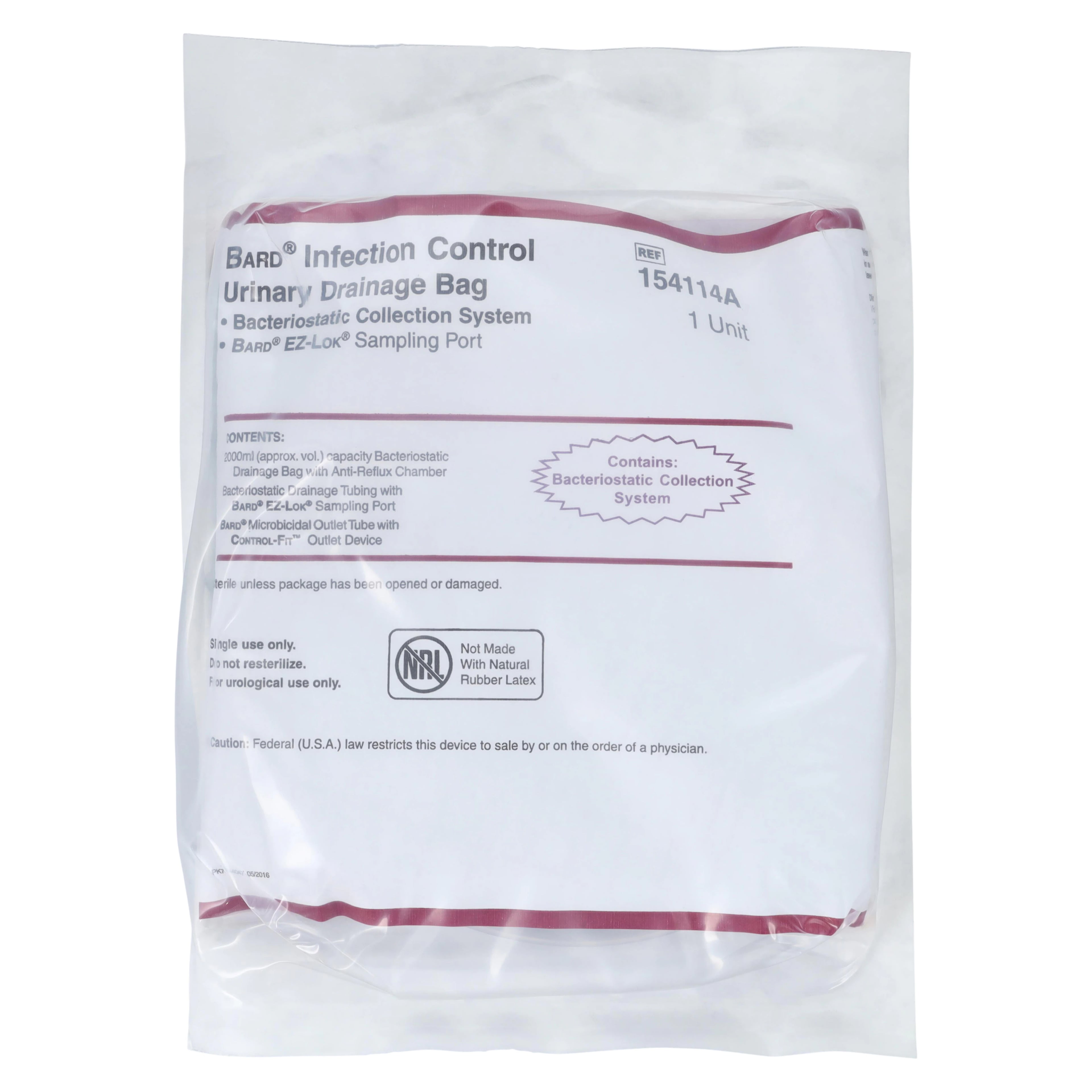 Bard Medical Urinary Drainage Bag, 2000 mL, Disposable, with Anti-Reflux Chamber