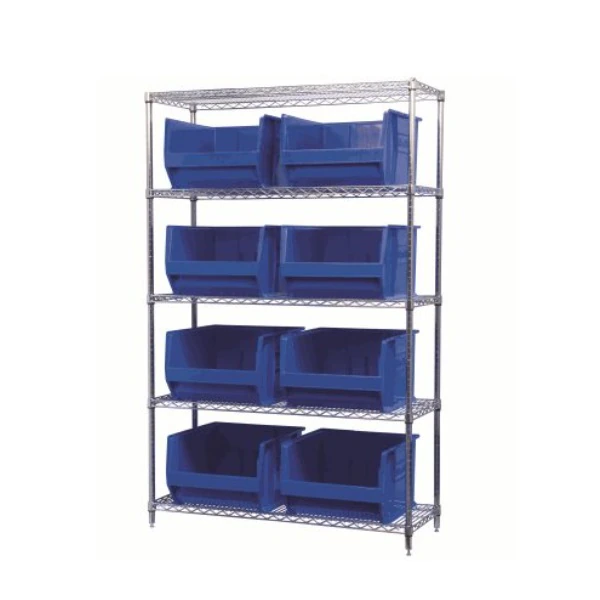 Akro-Mils Wire Shelving Unit with 8 Bins, Blue, 18"D x 48"W x 74"H