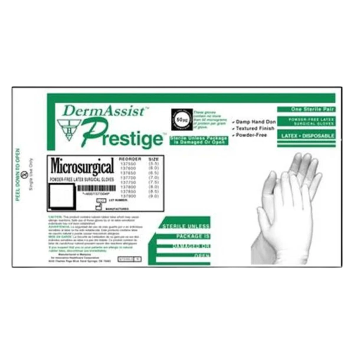 DermAssist Prestige Latex Surgical Gloves, Powder Free, Sterile, Size 7, Natural, 100 Pairs/Case