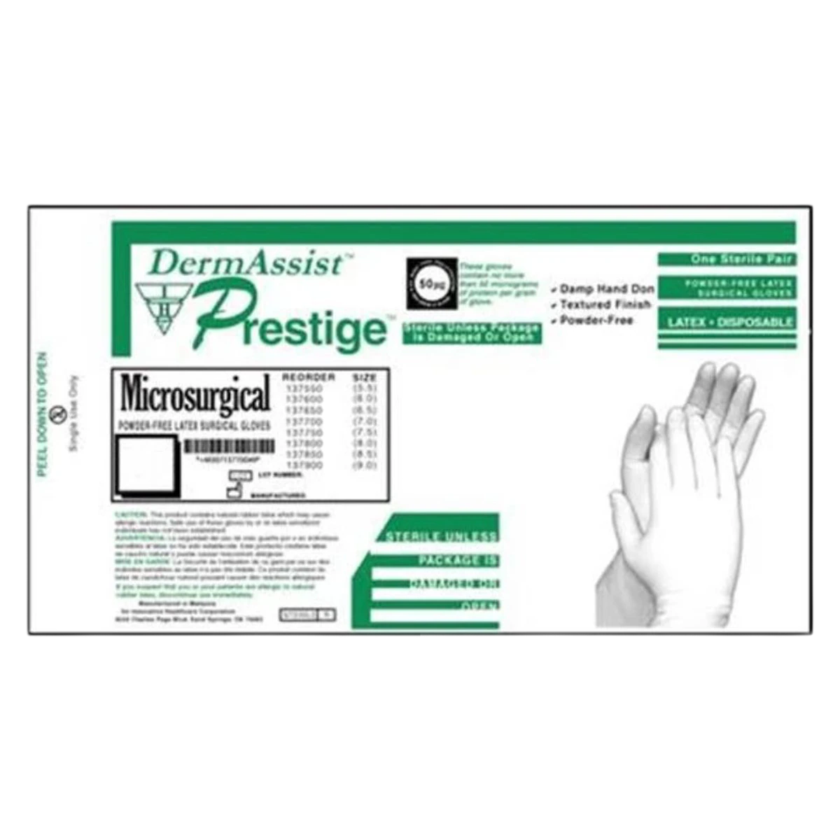 DermAssist Prestige Latex Surgical Gloves, Powder Free, Sterile, Size 7.5, Natural, 100 Pair/Case