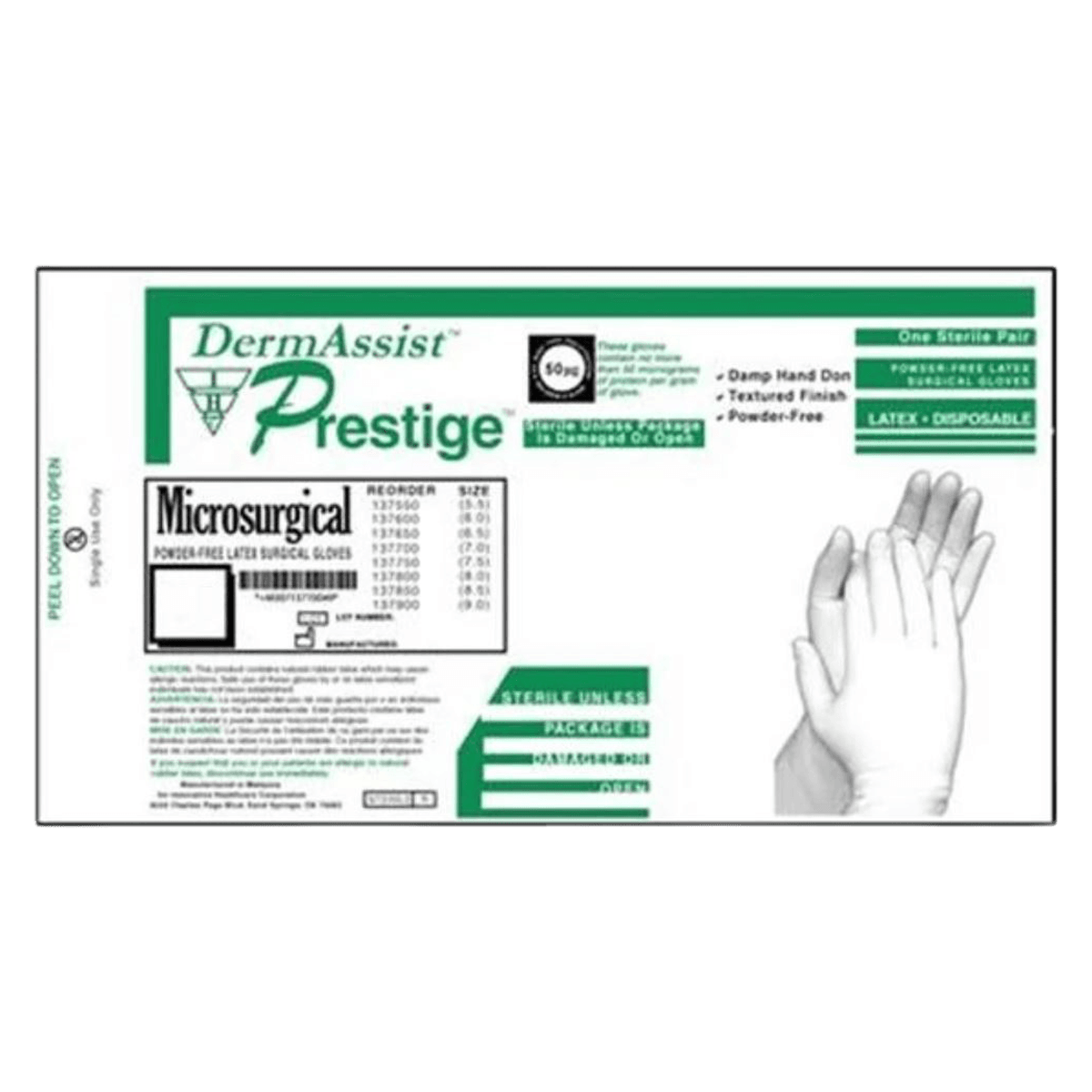 DermAssist Prestige Latex Surgical Gloves, Powder Free, Sterile, Size 8, Natural, 100 Pairs/Case