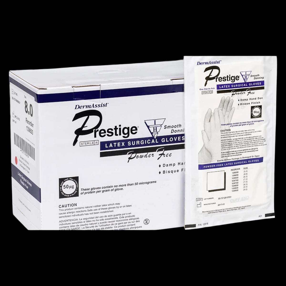 DermAssist Prestige DHD Latex Surgical Gloves, Powder-Free, Sterile, Size 5.5, Natural, 200 Pair/Case