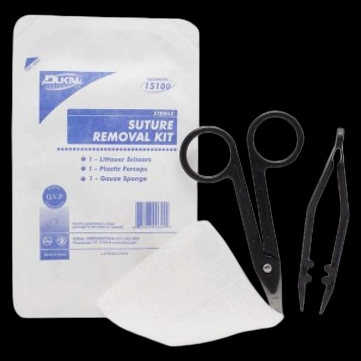 Dukal Suture Removal Kit - 1 x Littauer Scissors, 1 x Plastic Forceps, 3" x 3" Gauze Pad