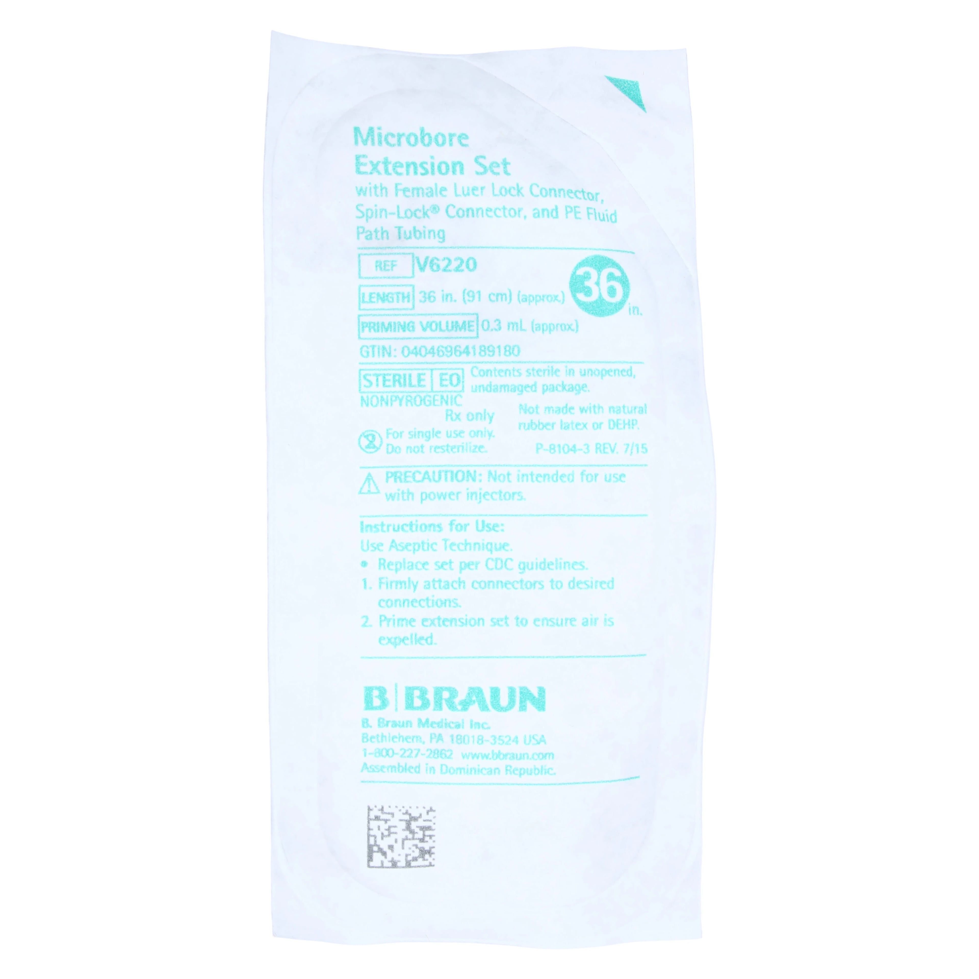 B. Braun Extension Set PVC-Free, Syringe Pump IV, 36", Microbore, Female Luer/Male Luer Lock, 0.3mL Priming Volume, 50/Case