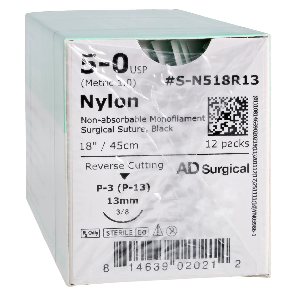 Unify Suture Nylon Monofilament 5-0 18" Non-Absorbable P-3 Reverse Cutting 3/8 Circle Needle 13mm Uncoated Black 12/Box