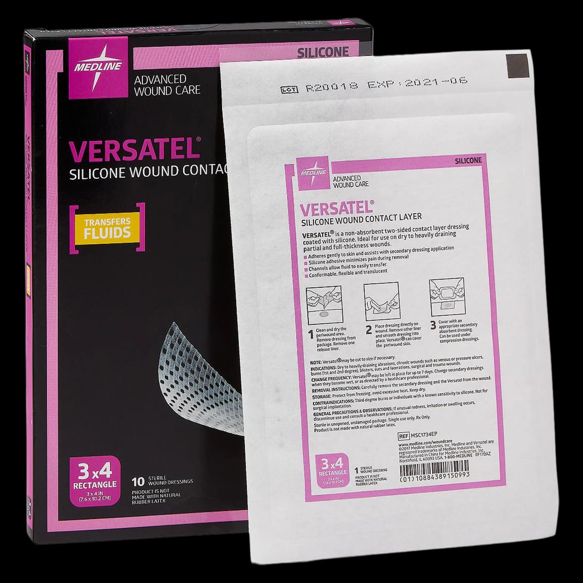 Medline Versatel Transparent Film IV Dressing, Sterile, 3" x 4", Adhesive