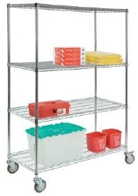 Lakeside Wire Utility Cart, 4 Shelves, 18" x 36" x 63", with (4) 5" Swivel Casters
