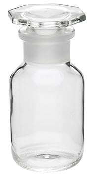Wheaton Borosilicate Glass Wide Mouth Round Bottle with Stopper, Clear, 6/Case