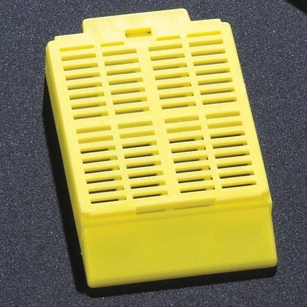 Globe Scientific Tissue Embedding Cassette, Plastic, Yellow, Attached Lid, Rectangular, 30° Writing Area, Dispenser Box, 1000/Case