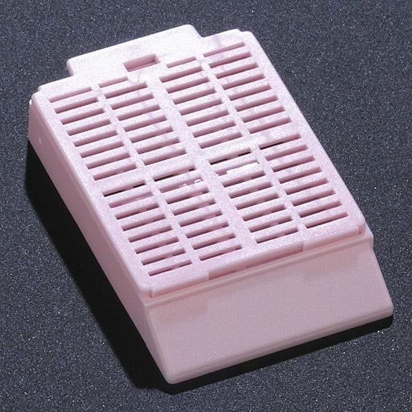 Globe Scientific Tissue Embedding Cassette, Pink, Attached Lid, Rectangular, 30° Writing Area, Dispenser Box, 1000/Case